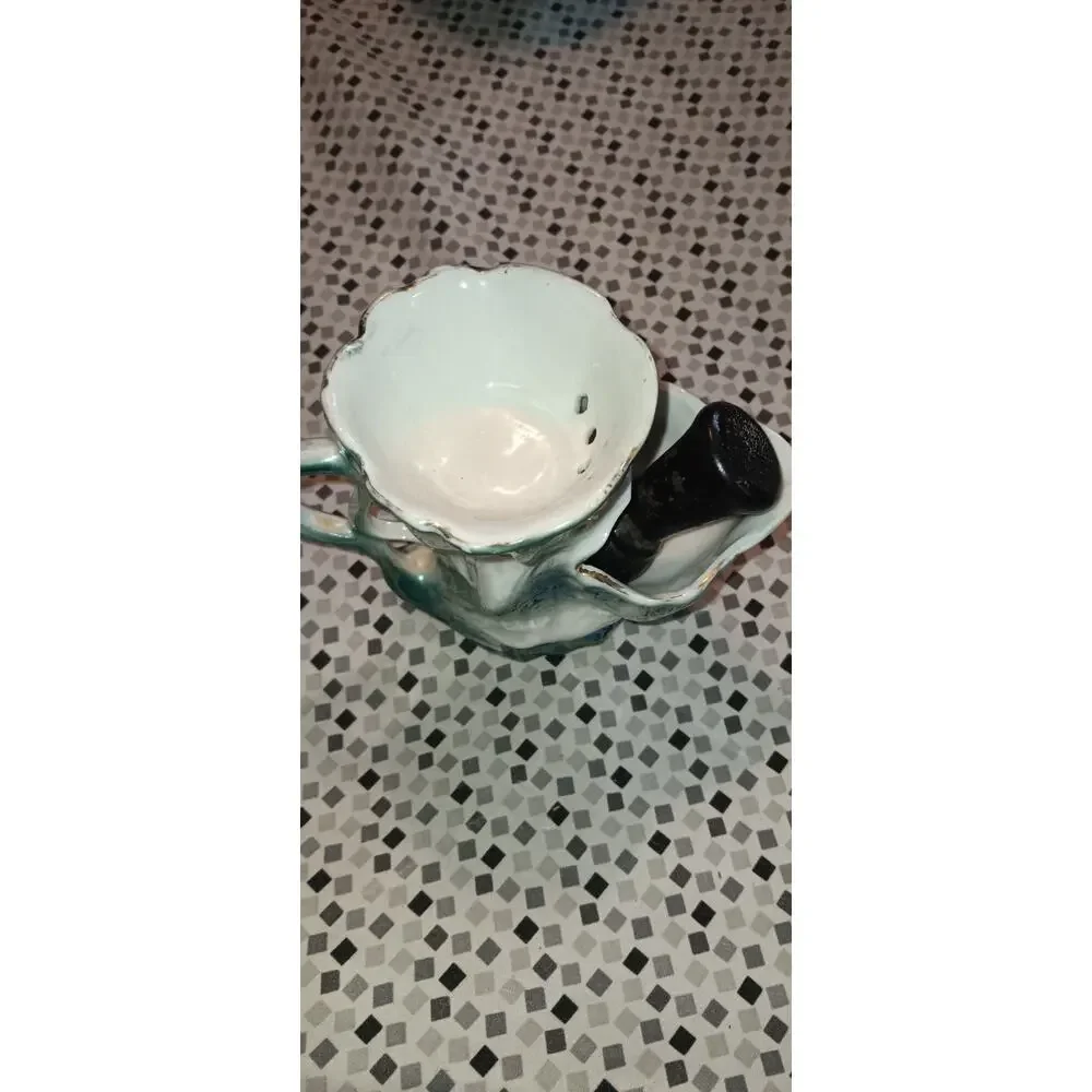 Unique Antique Sea Foam Shaving Scuttle And Foaming Brush
